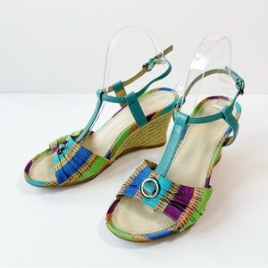 Rockport Women Colorful Espadrille Wedge Sandals US8 Classic Boho Cottagecore